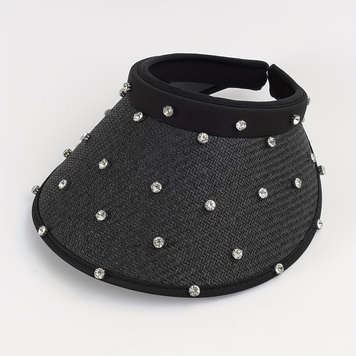 Straw Sun Hat with Faux Pearl Decor Wide Brim UV Protection