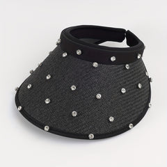 Straw Sun Hat with Faux Pearl Decor Wide Brim UV Protection