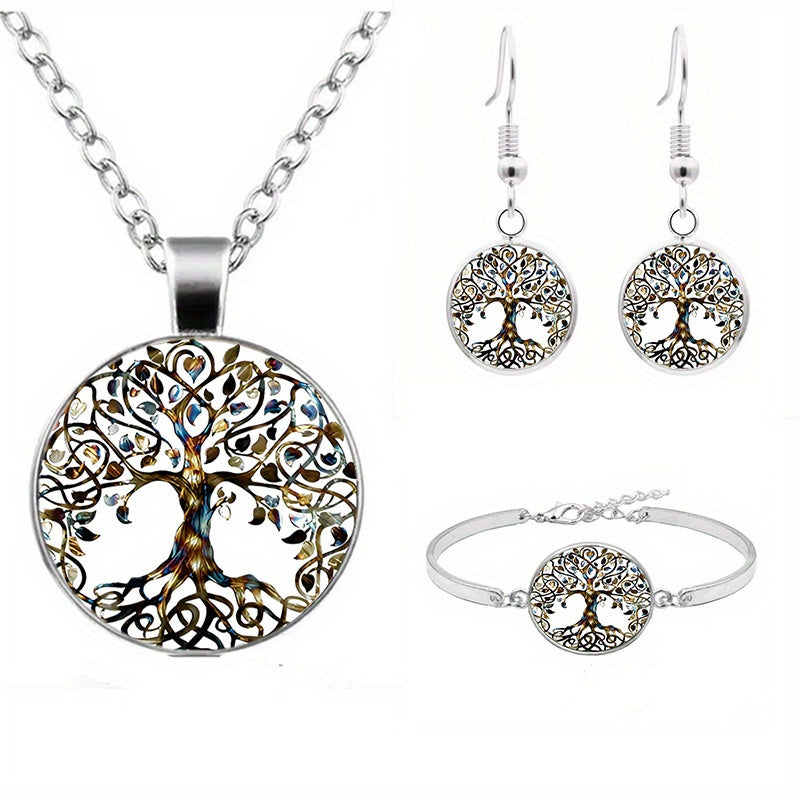 Tree Of Life Glass Pendant Set Vintage Jewelry Gift