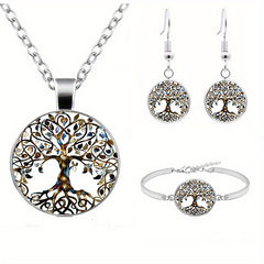 Tree Of Life Glass Pendant Set Vintage Jewelry Gift