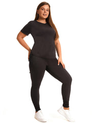 Side Drawstring Tee & Leggings Set Women's Plus Stretch Outfits