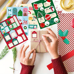50 Christmas Gift Tags Stickers - 4 Sheets To/From Labels, Box Seal
