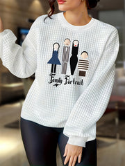 Casual Loungewear Top Women's Plus Letter & Figure Print