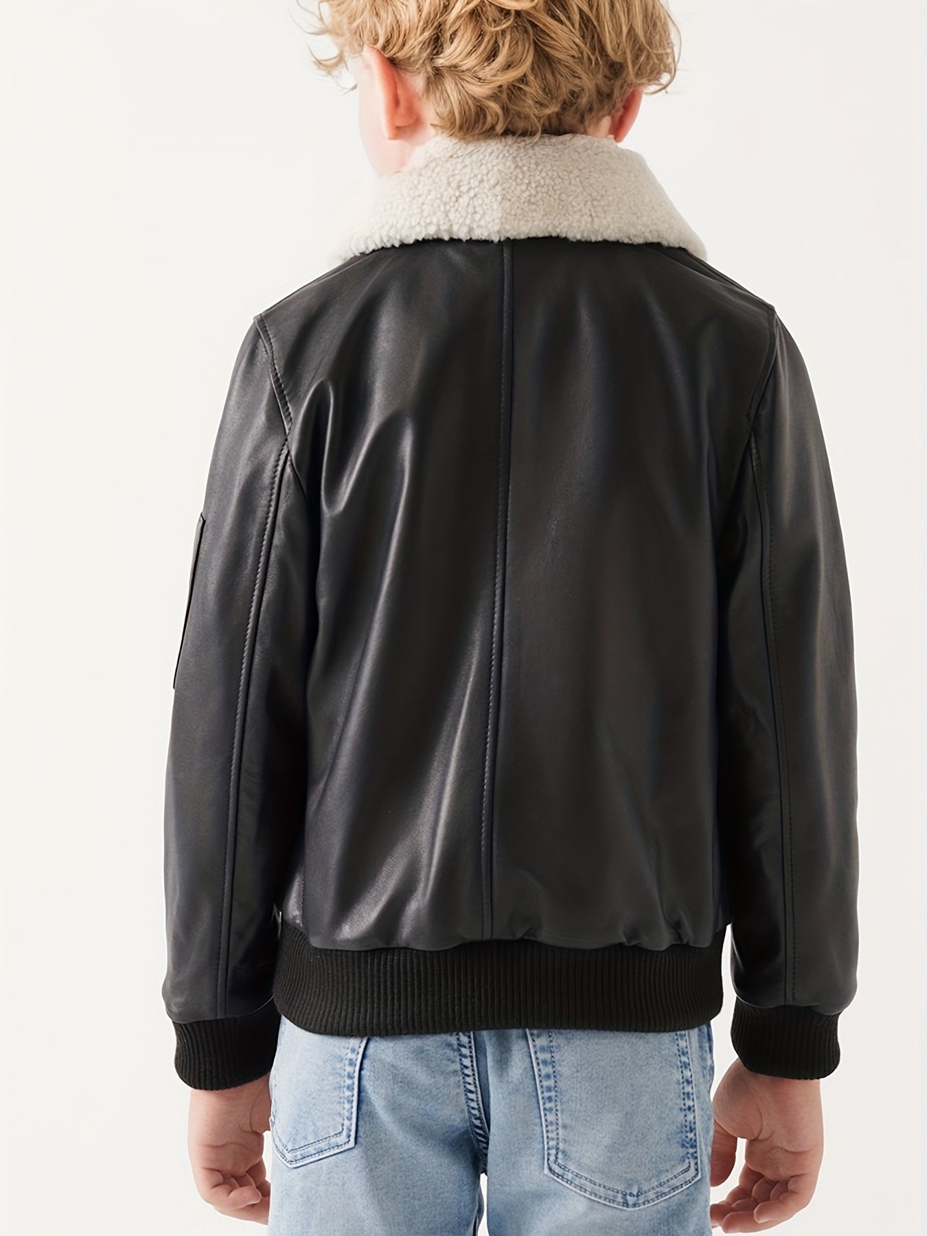 Toddler Boys Fleece Lined PU Leather Motorcycle Jacket