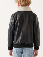 Toddler Boys Fleece Lined PU Leather Motorcycle Jacket