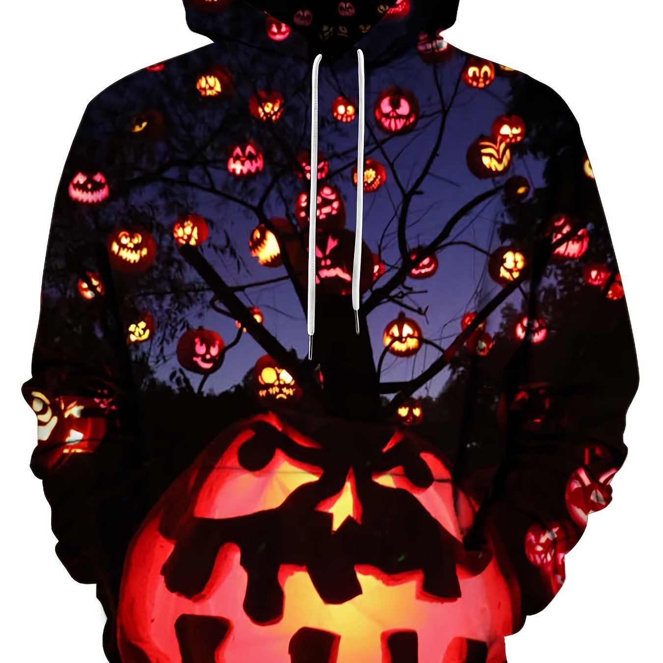 Men's Halloween Pumpkin Light Hoodie Casual Hooded Sweatshirt