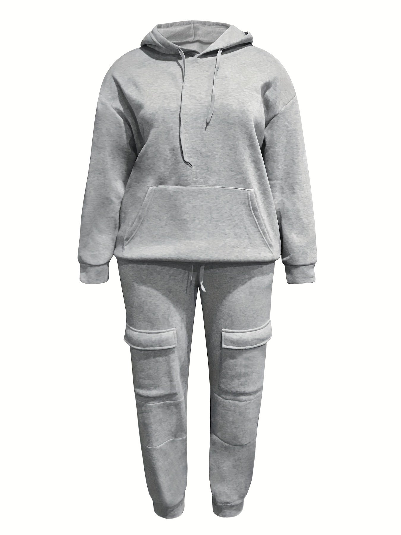 2 Piece Sporty Outfit Set Solid Hoodie & Joggers