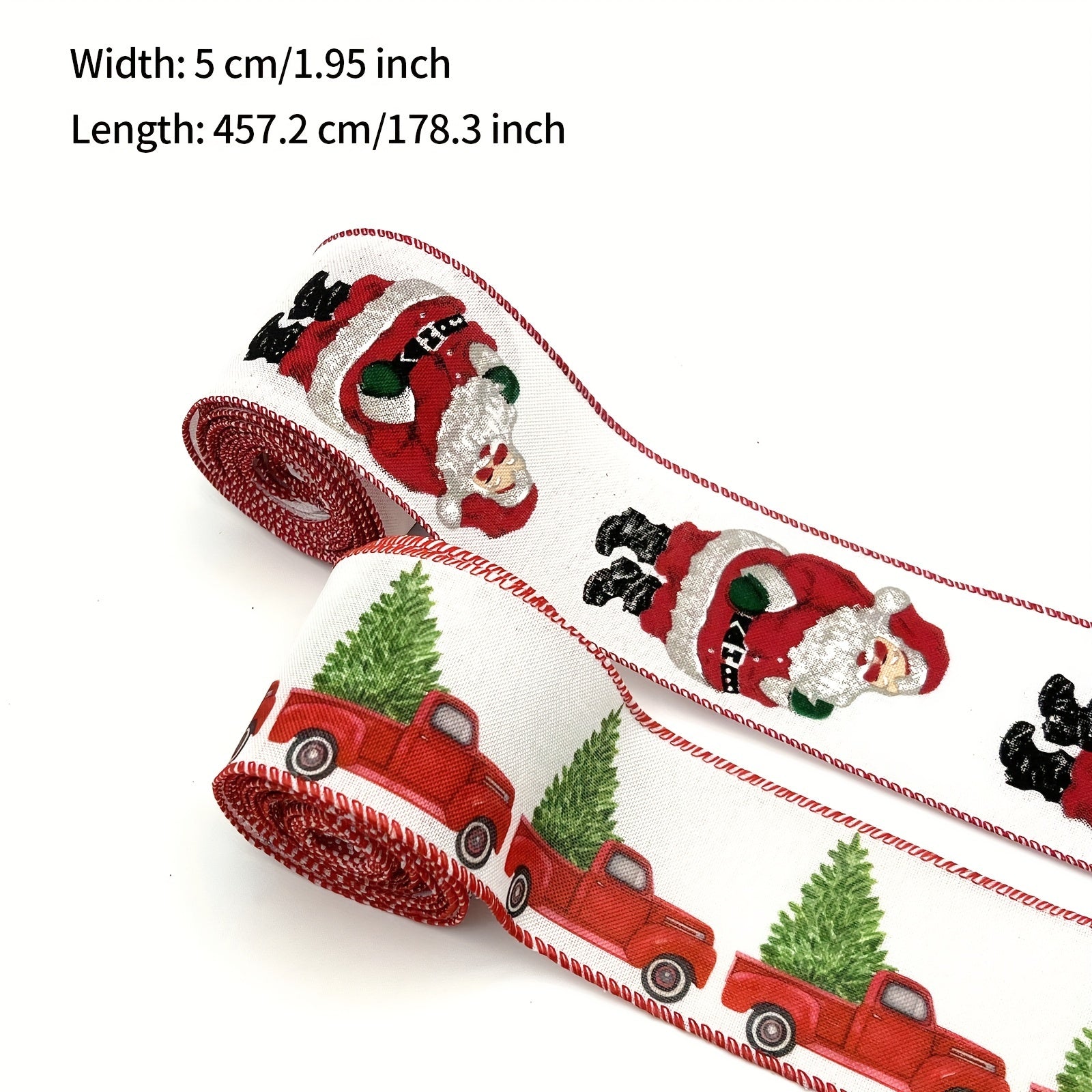 4.57M Christmas Wired Ribbon Xmas Tree Santa Red Truck Burlap Ribbon