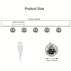 Disco Mirror Ball String Lights - 20 LED Reflective Bright Lamp