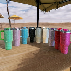 Glitter Tumbler Handle Lid Straw 40oz 304 Stainless Steel Tumbler