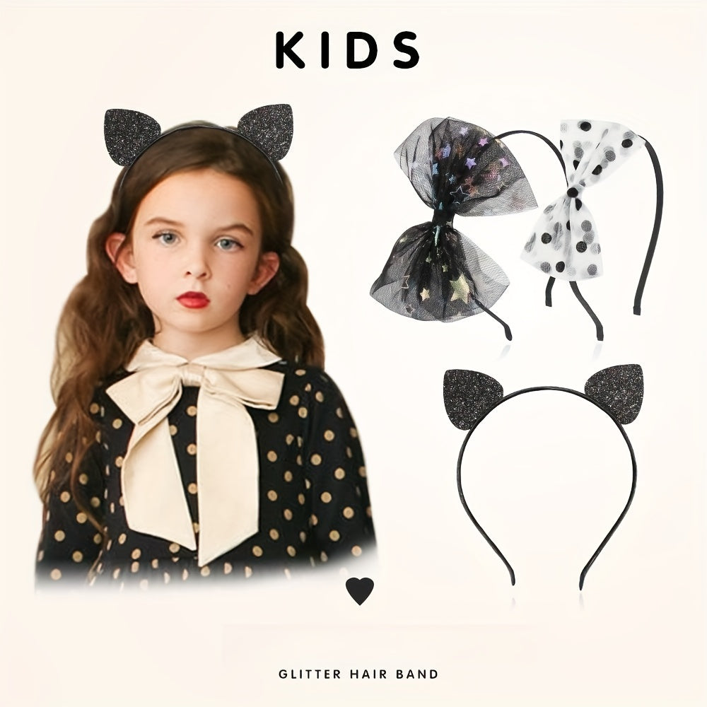 3pcs Halloween Cat Ears Head Hoop Girls Hair Accessories