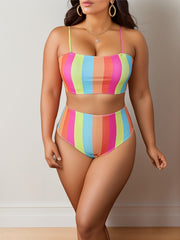 Colorful Stripe Print High Stretch Bikini Set