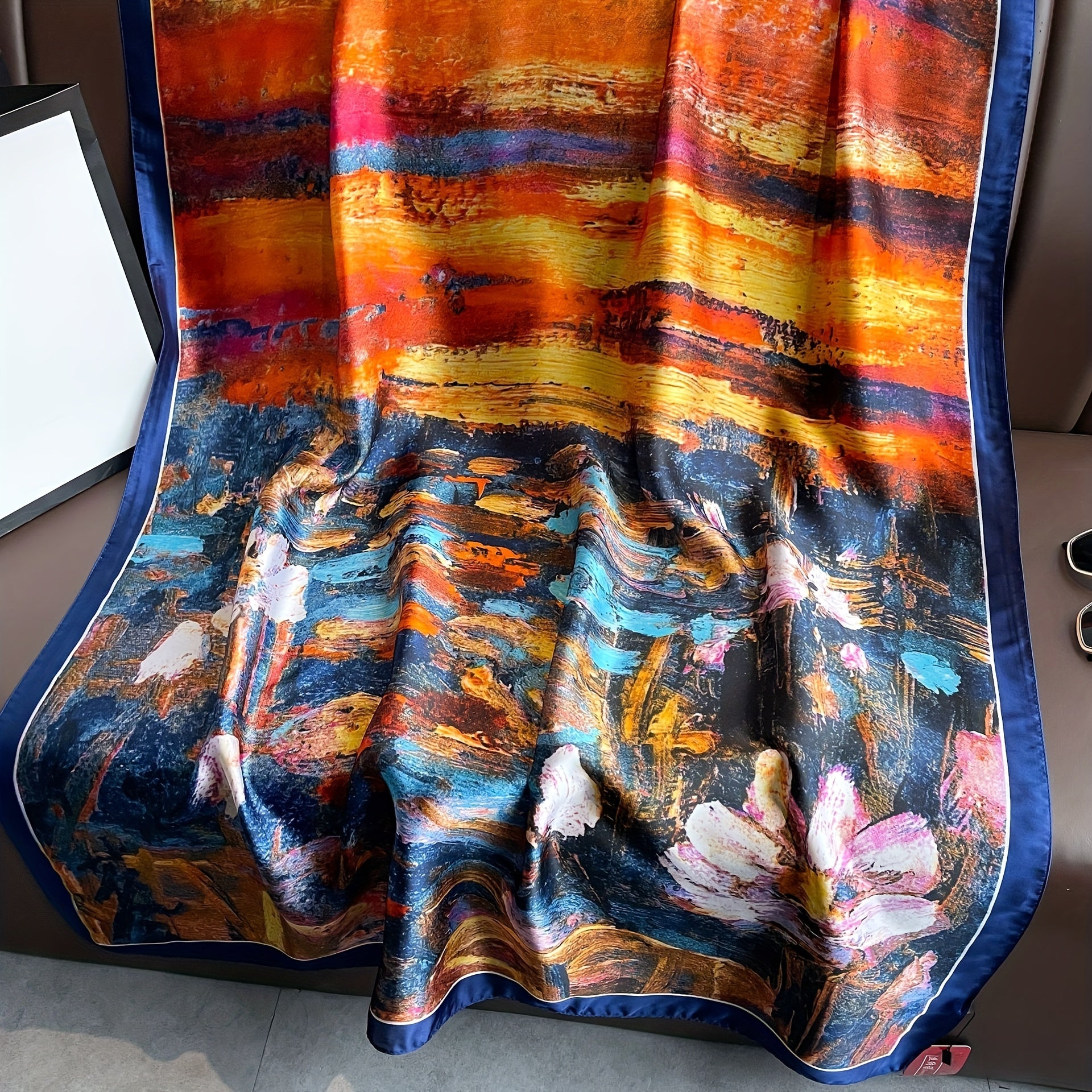 Satin Landscape Printed Scarf Sunscreen Shawl Wrap