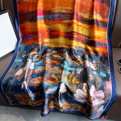 Satin Landscape Printed Scarf Sunscreen Shawl Wrap