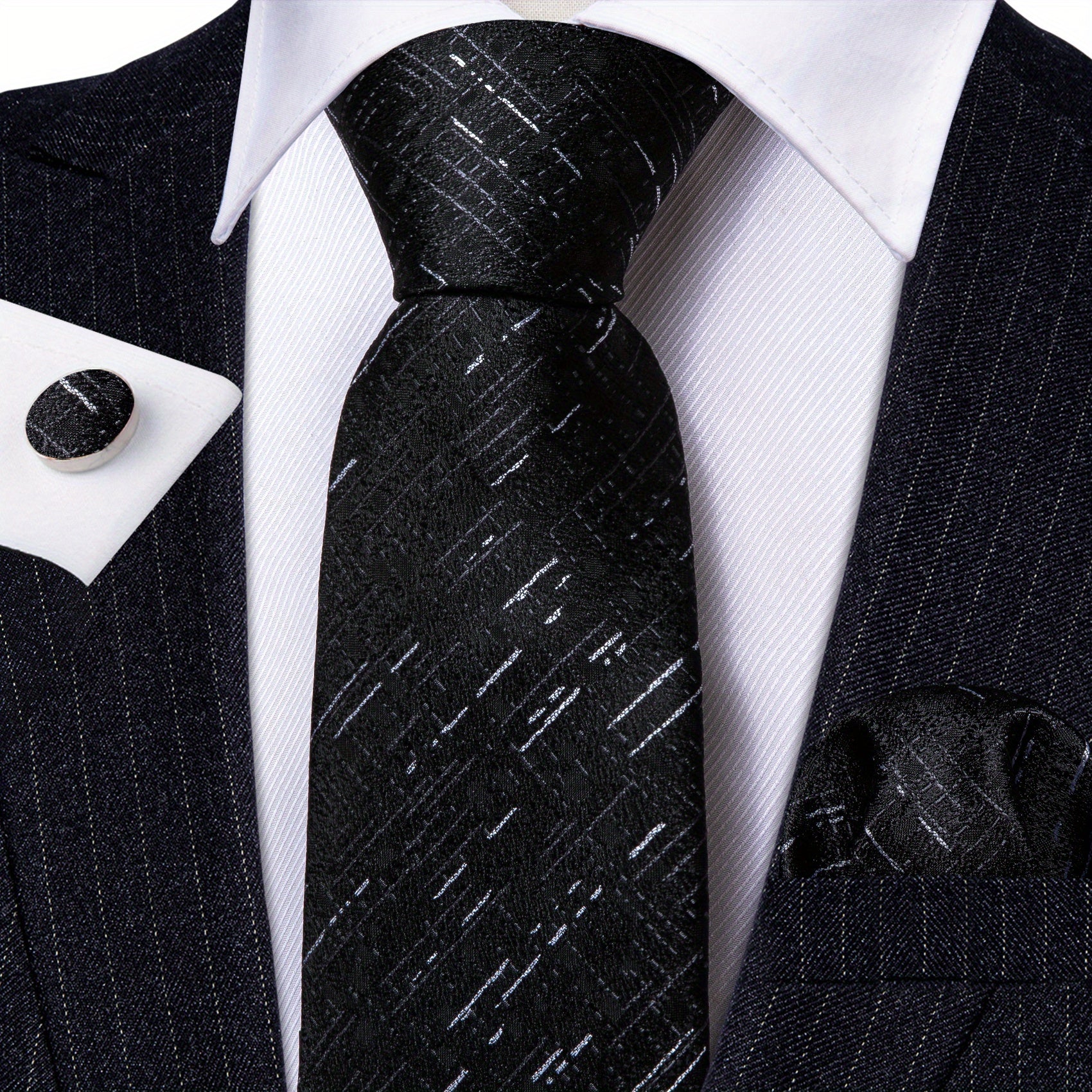 Men's Brown Green Plaid Silk Tie Set