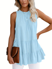 Ruffle Top Casual Crew Neck Sleeveless Summer Top