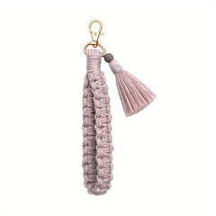 Boho Braided Bracelet Keychain Tassel Key Ring Purse Bag Charm