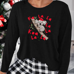 Christmas Lounge Top Women's Plus Christmas Hat Koala Print
