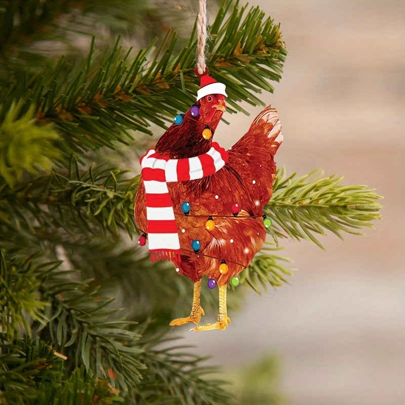 4pcs Christmas Scarf Chicken Pendant Set Christmas Hanging Decorations
