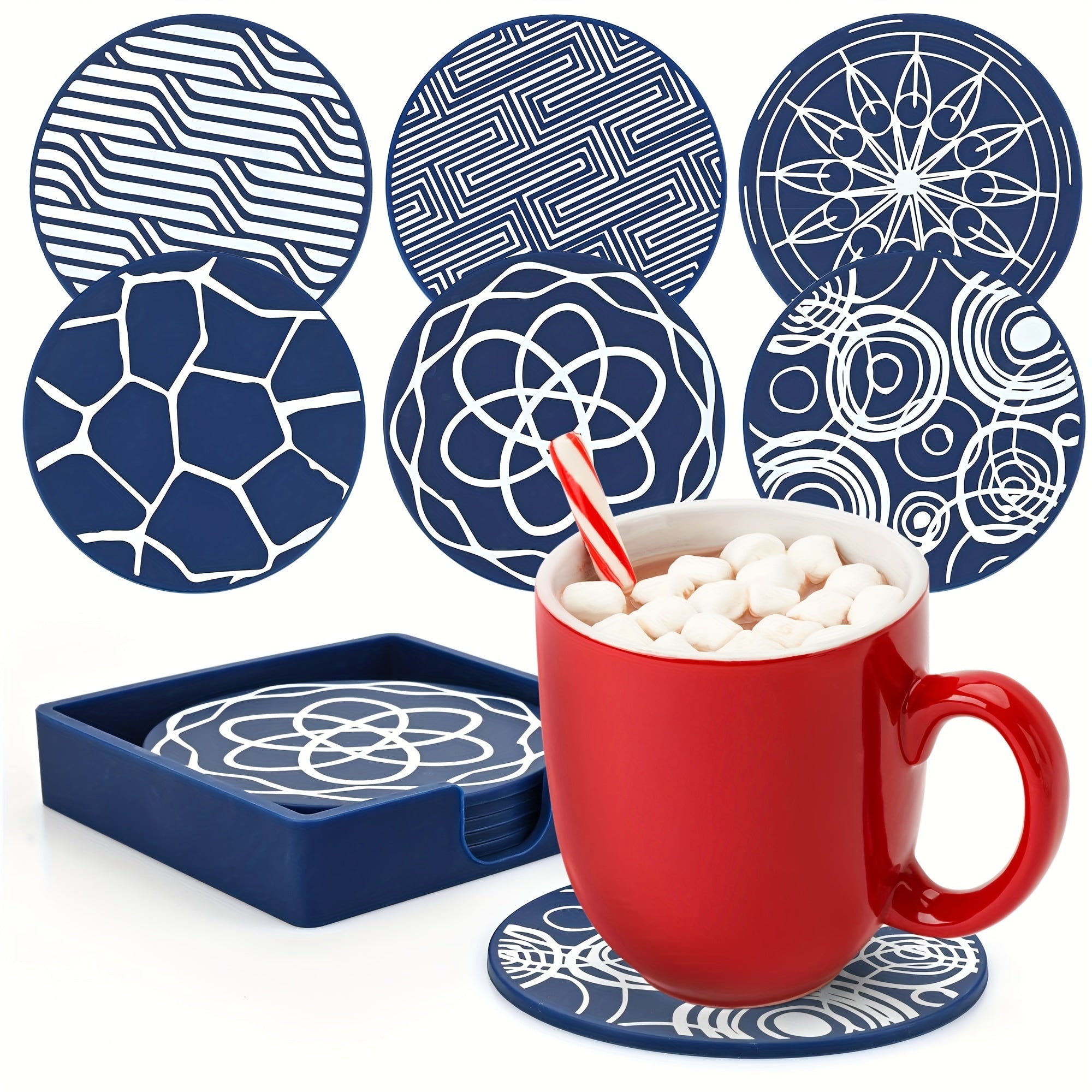 6pcs Silicone Rubber Coasters with Storage Box, Non-slip Cup Mat