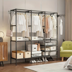 Three-row Large Capacity Carbon Steel Coat Rack Floor to Ceiling