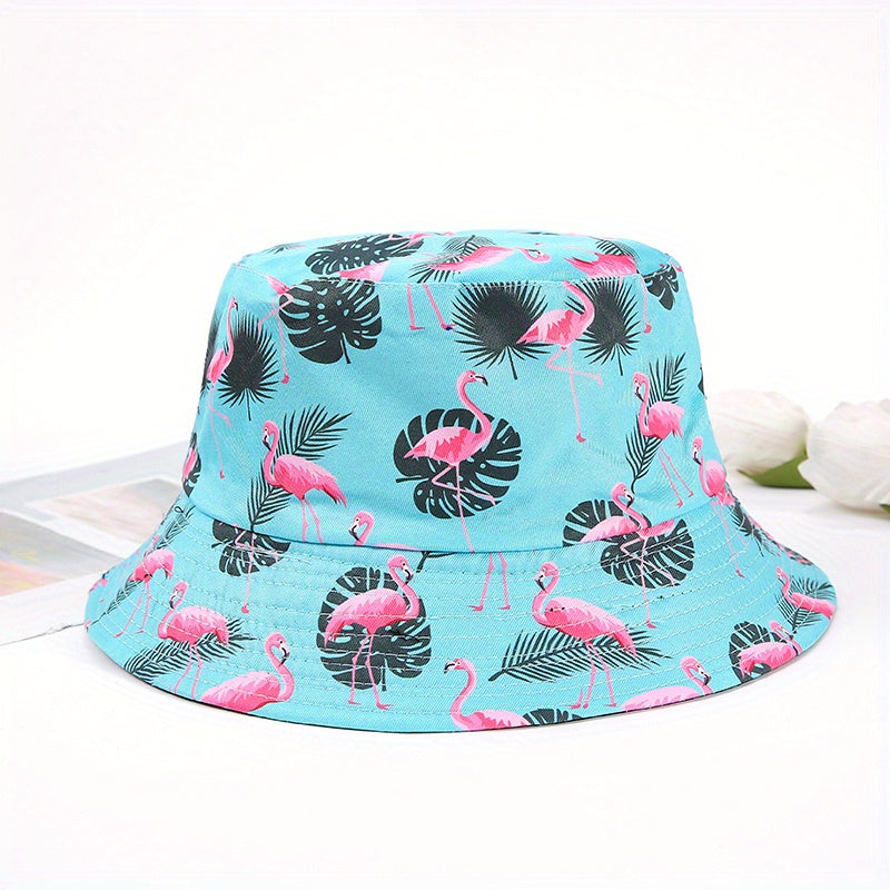 Flamingo Print Bucket Hat Casual Cartoon Basin Hat For Women Men