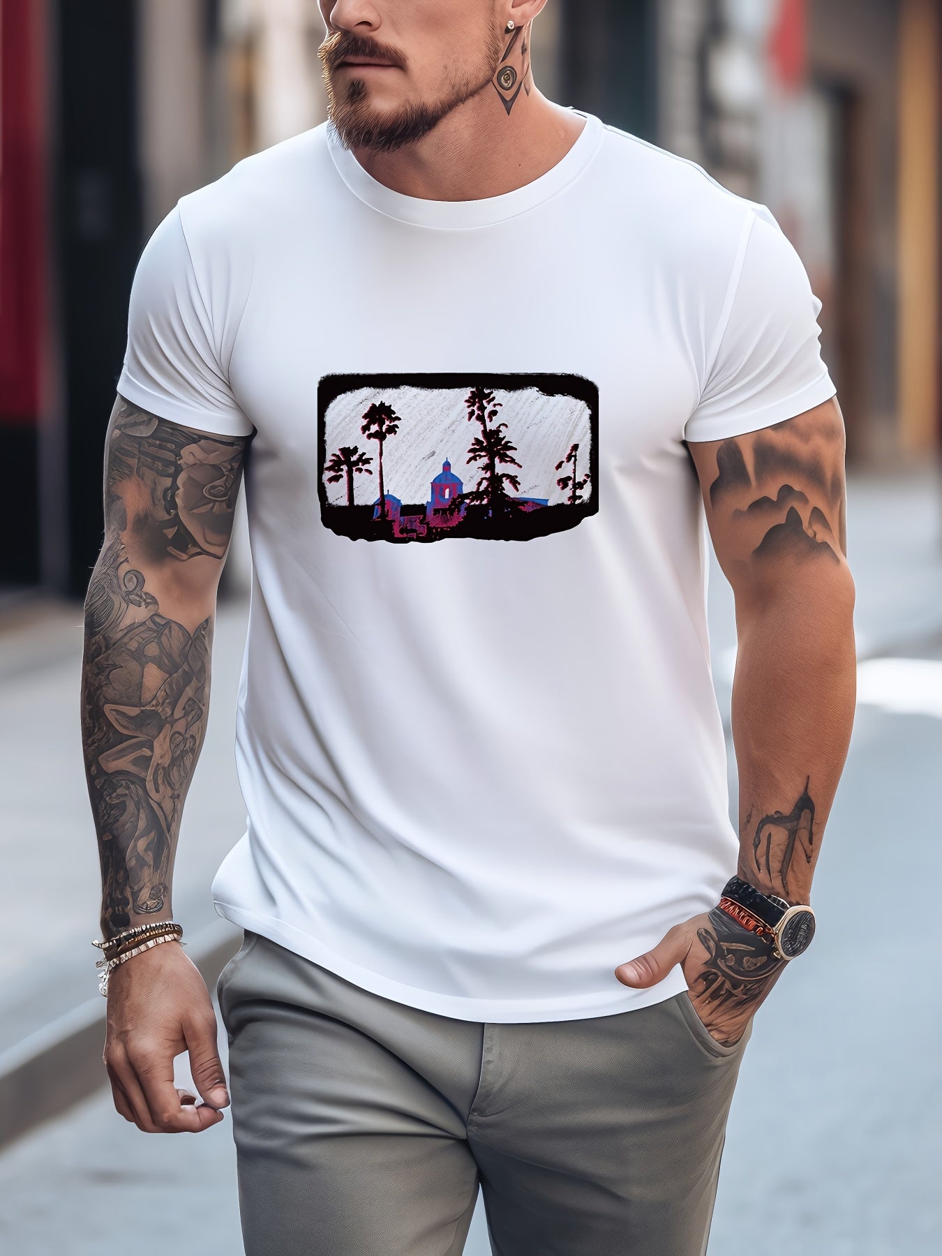Snow Rider & Coconut Tree Men's Comfy T-shirt Graphic Tee