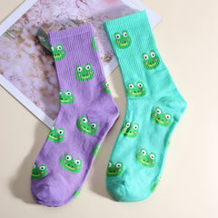 Funny Frog Pattern Socks Women's Mid Tube Stockings