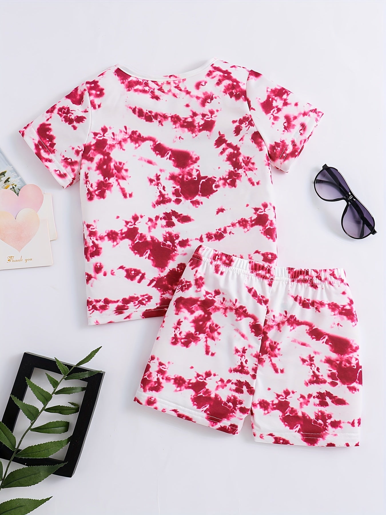 Summer Tie Dye Sunglasses Girl Print 2PCS Outfits
