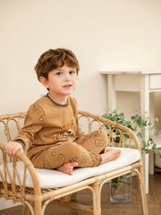Boys Bear Print Long Sleeve Top & Trousers Cotton Pajamas Set