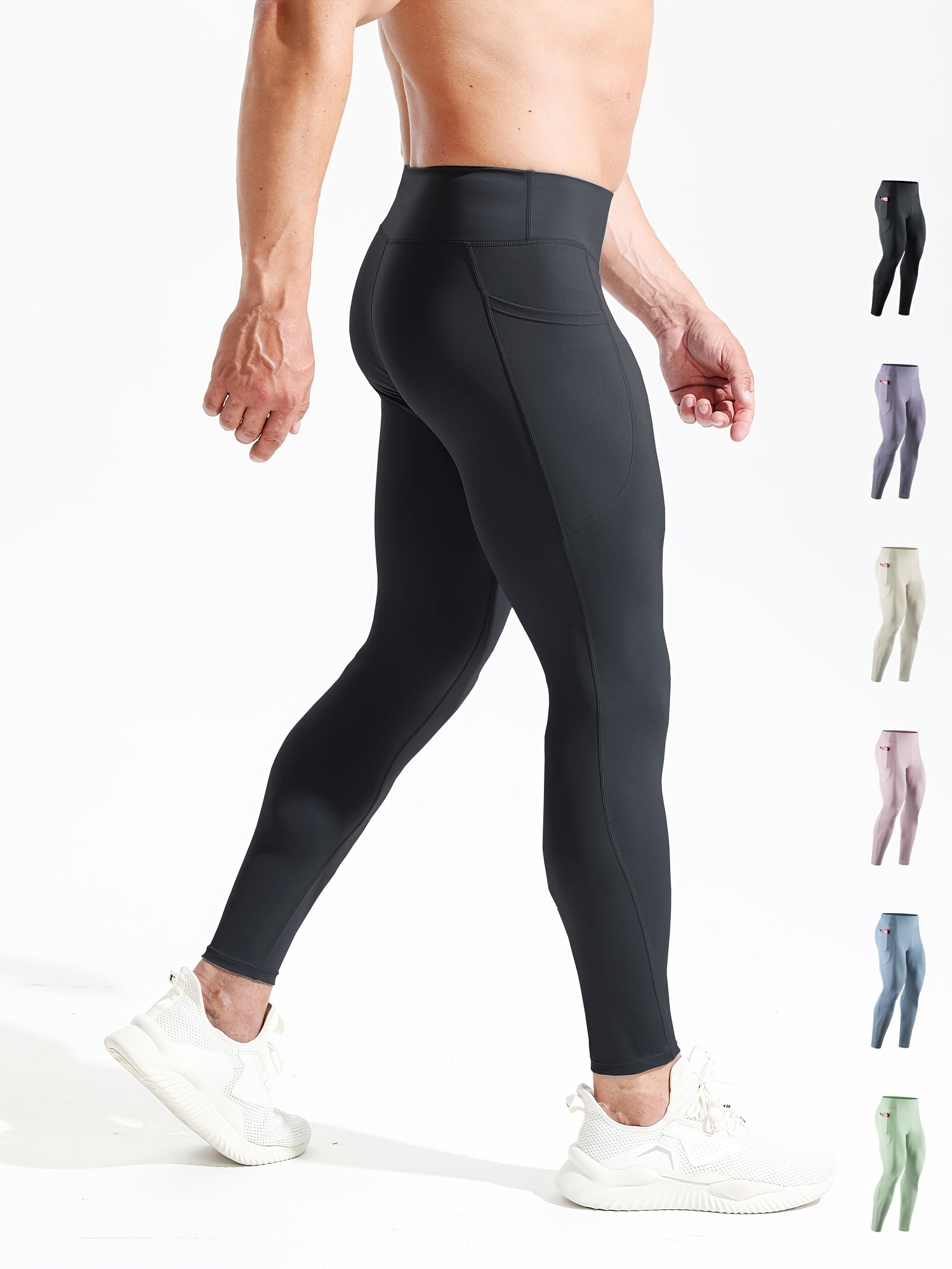 Men's High Waist Compression Legging Breathable Tights for Training Fitness