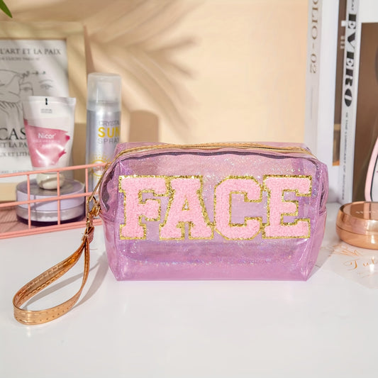 Preppy Makeup Bag Organizer With Embroidery Letter Patch