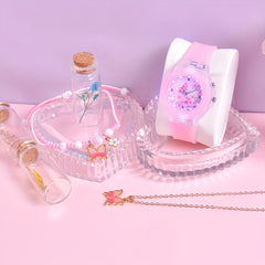 Butterfly LED Watch Set for Girls with Bracelet & Necklace