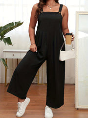 Casual Jumpsuit Women's Plus Solid Square Neck Loose Fit Wide Leg Tank