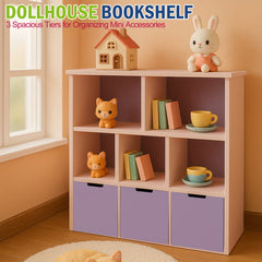 1:12 Scale Purple Dollhouse Bookshelf Miniature Storage Shelf for Dollhouse De