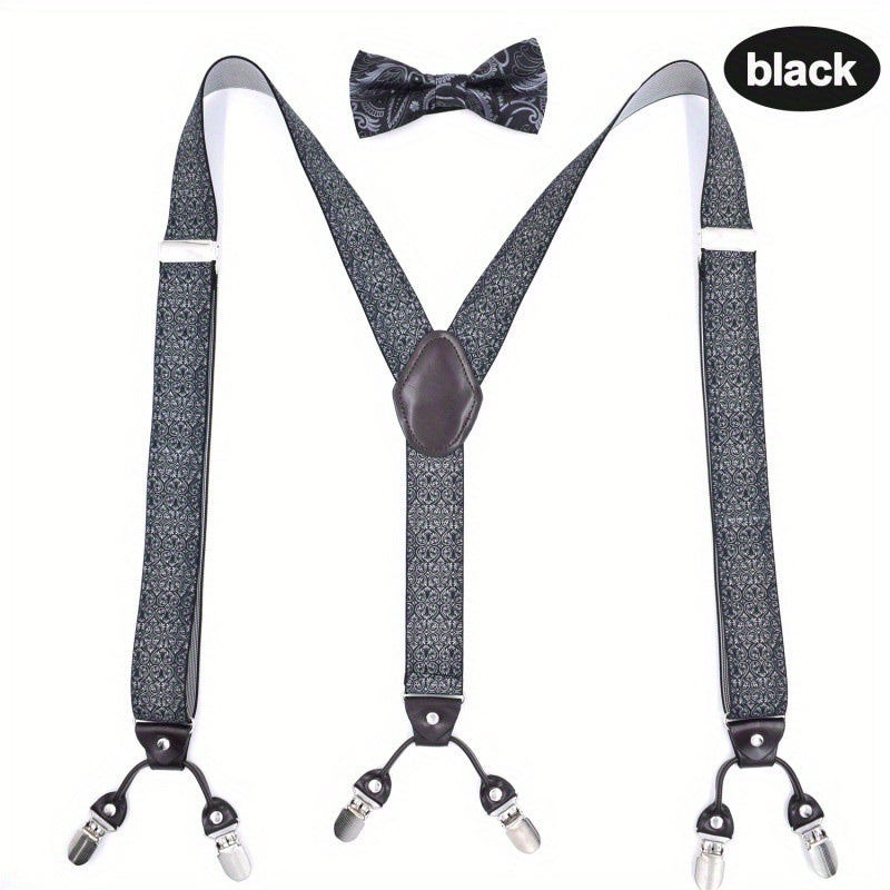 Retro Bow Tie Set with Anti-slip Suspenders
