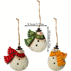 5pcs Double Sided Christmas Tree Ornaments Tin Santa Snowman Ornaments