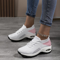 Women's Air Cushion Lace up Knit Socks Sneakers Comfort Platform Walking Shoes