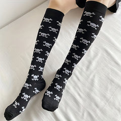 5 Pairs Plus Size Halloween Sports Calf Socks Women's Plus Skull Print