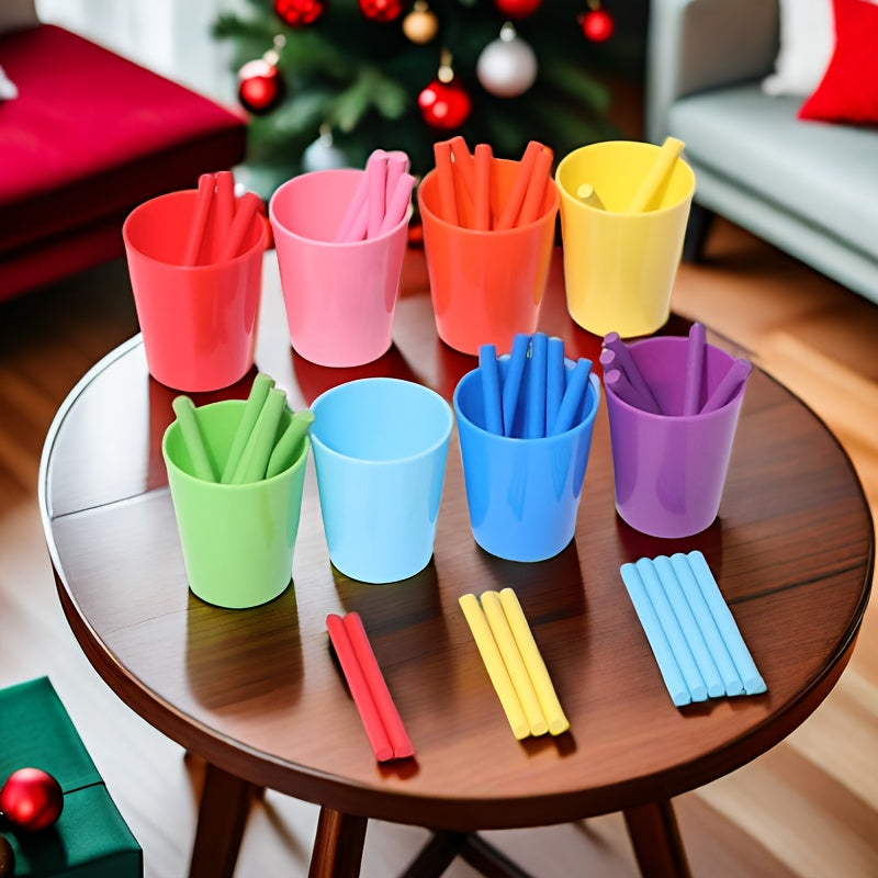 Wooden Number Matching Game with Counting Sticks & Colorful Cups