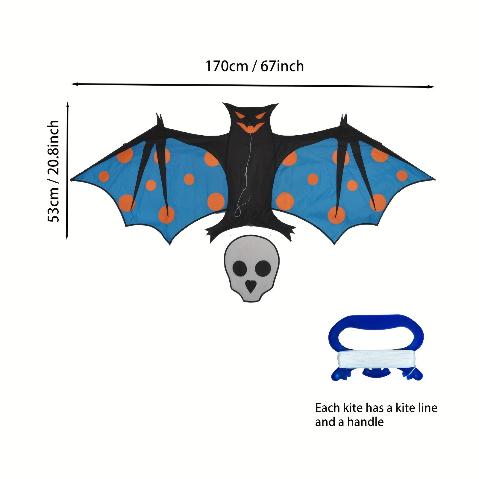 Bat Shaped Kite With Skull Tail Easy Setup Fly Family Outdoor Party Game