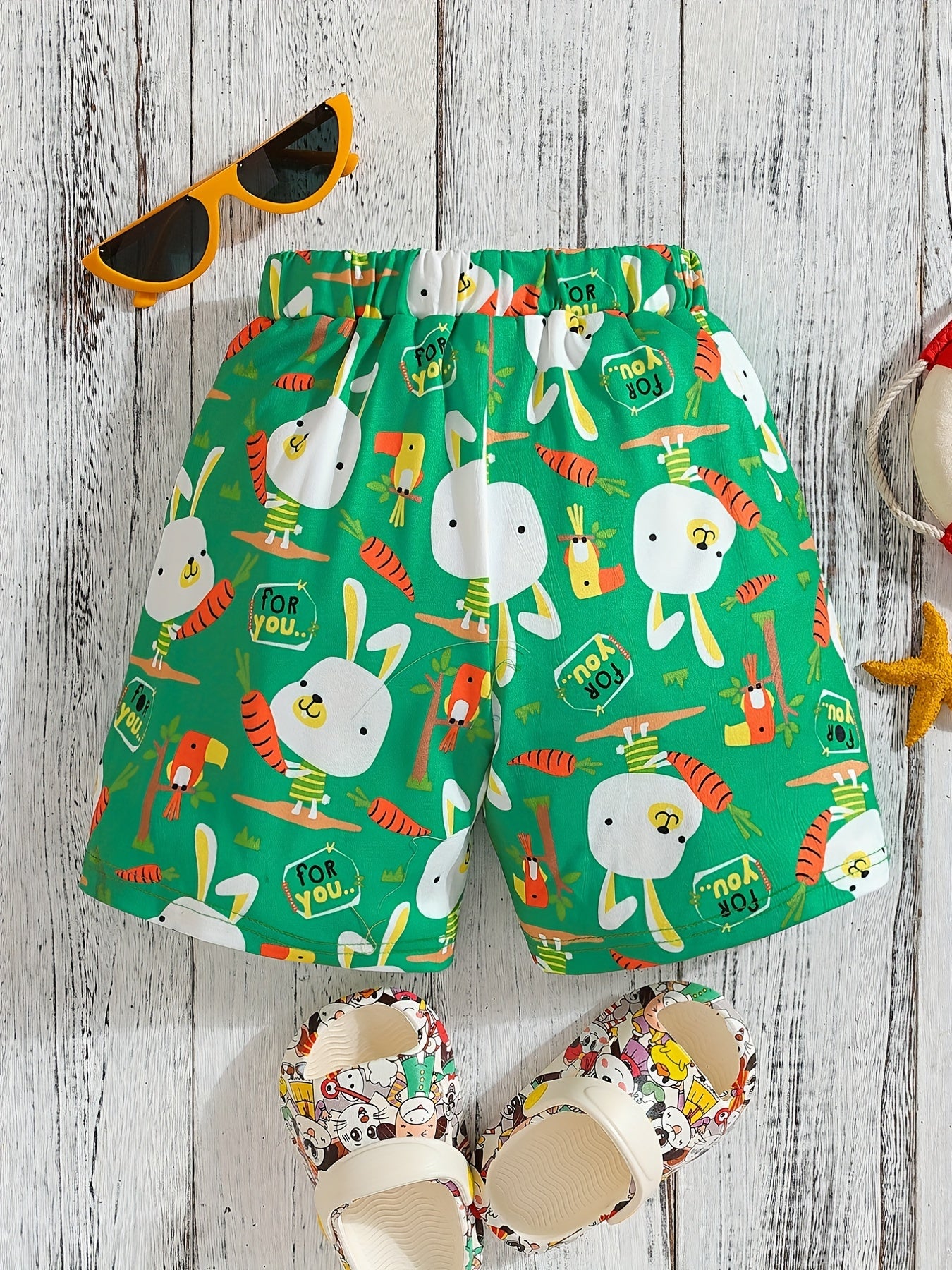 Boys Teen Bunny Graphic Print Elastic Waist Shorts for Summer