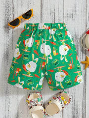 Boys Teen Bunny Graphic Print Elastic Waist Shorts for Summer
