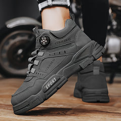Men's Solid PU Leather Ankle Boots with Rotary Buckle