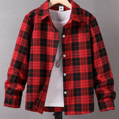 Red Plaid Graphic Boys Top Long Sleeve Lap