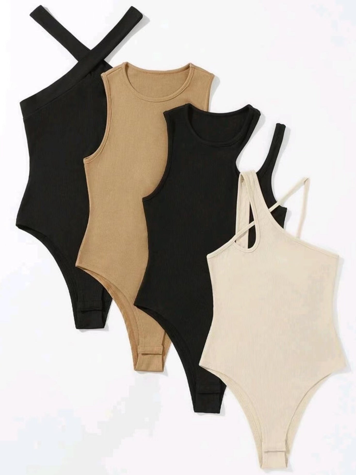 Ribbed Knit Bodysuit 4 Pack Sleeveless Sexy Casual Bodysuits