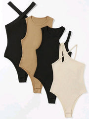 Ribbed Knit Bodysuit 4 Pack Sleeveless Sexy Casual Bodysuits