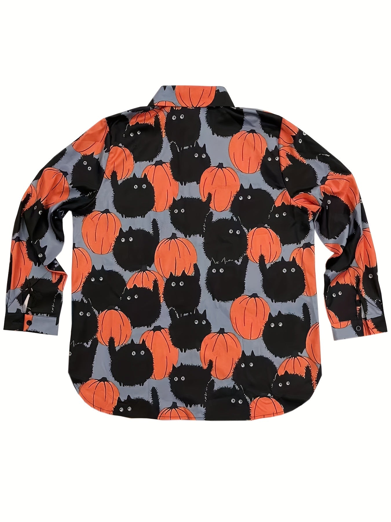 Halloween Blouse Women's Cat & Pumpkin Print Button Up