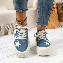 Women's Platform Canvas Shoes Star Pattern Lace Up Low Top Skate Shoes