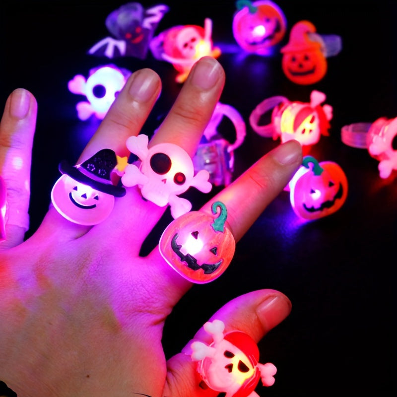 LED Light Halloween Ring Luminous Pumpkin Ghost Bats Eyeball Skull Ring